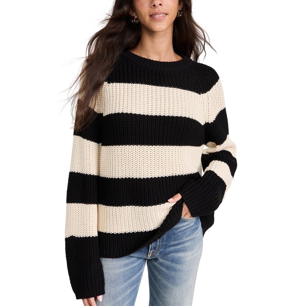 Velvet Striped Black/Ivory Ciara Sweater Size L